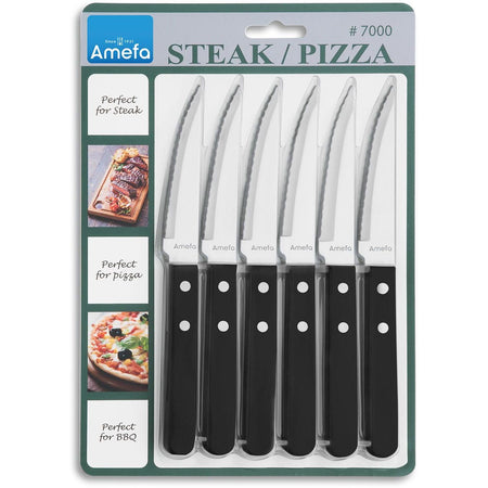 Amefa -  steakmes, zwart, blister van 6 stuks