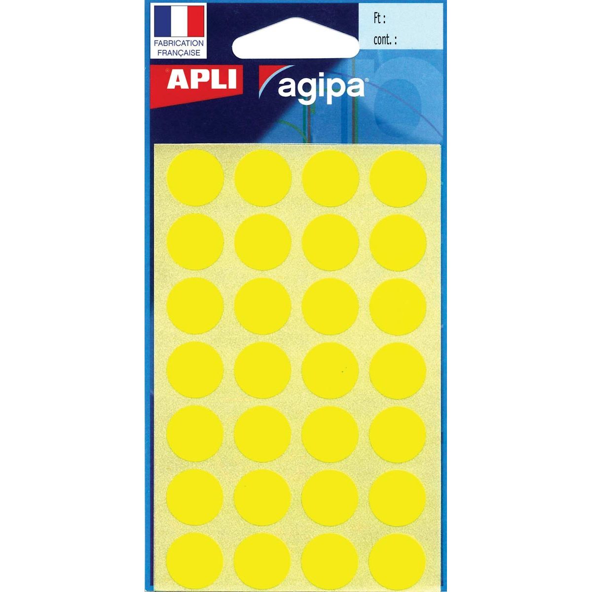 Agipa - étiquettes rondes en étui, diamètre 15 mm, jaune, 168 pièces, 28 par feuille