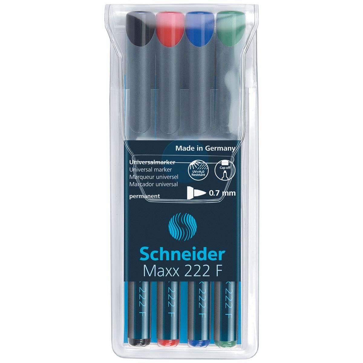 Schneider - Permanentmarker Maxx 222, Karton mit 4 Stück in verschiedenen Farben