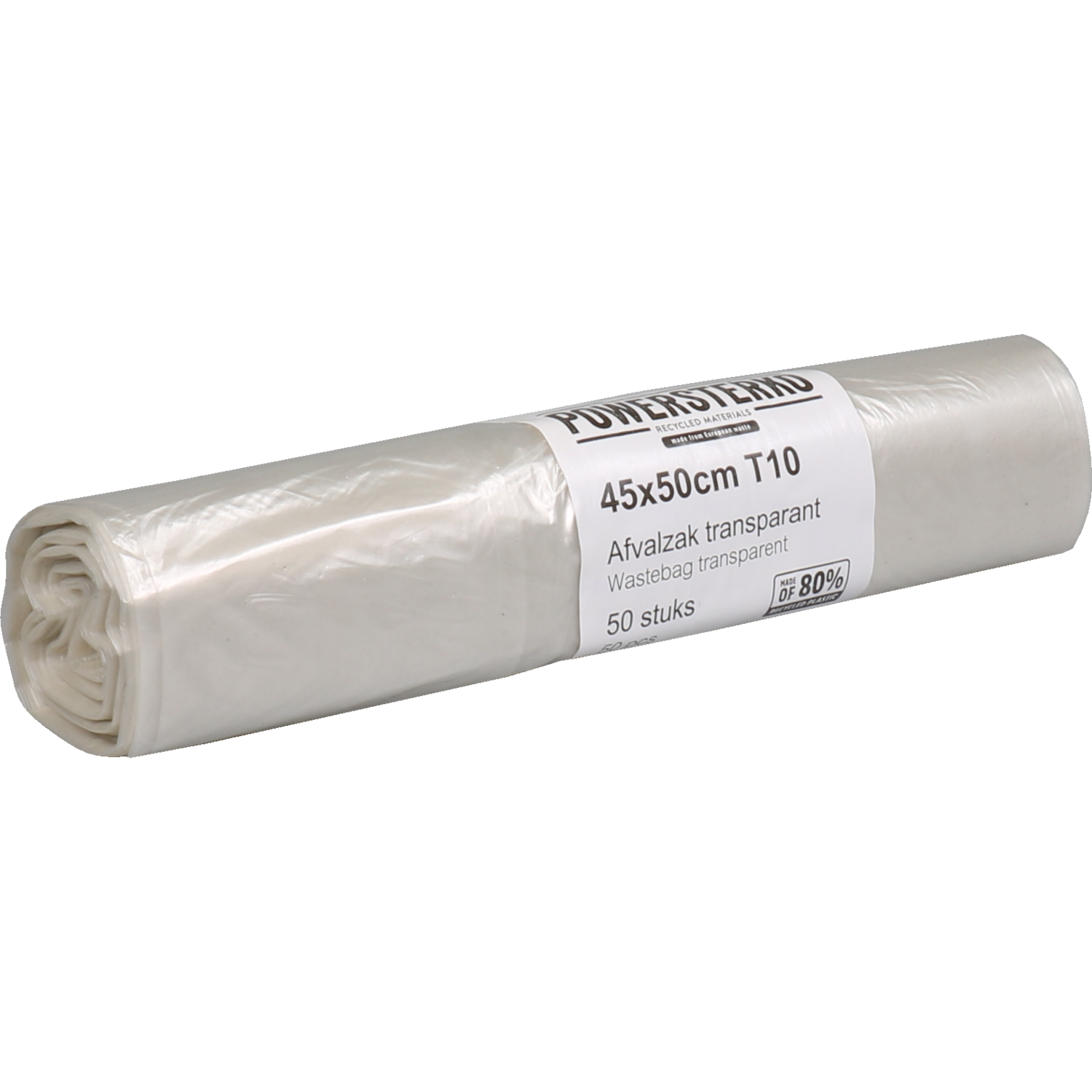 PowerSterko - Abfallbeutel | Recyceltes LDPE | 45x50cm | T10 | transparent | 2500 Stück