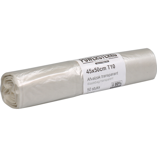 PowerSterko -  Afvalzak | Gerecycled LDPE | 45x50cm | T10 | transparant | 2500 stuks