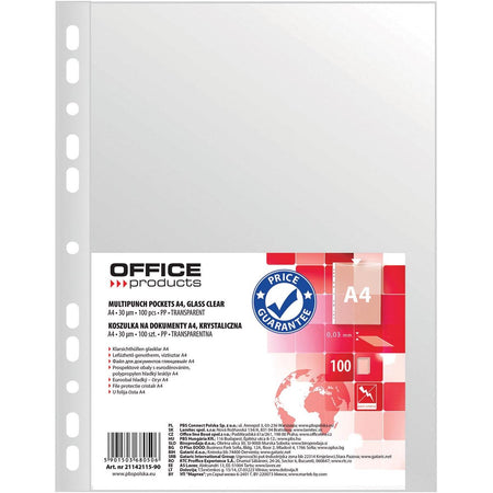 OFFICE products -   geperforeerde showtas, A4, 30 micron, glashelder, pak van 100 stuks