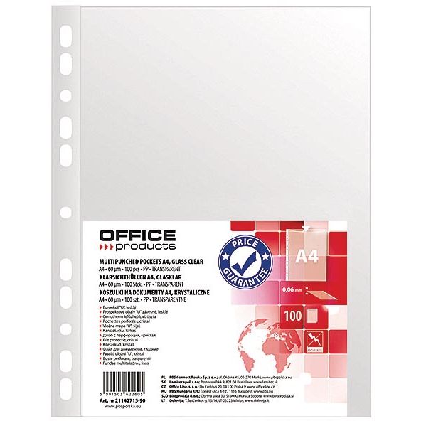OFFICE products -   geperforeerde showtas, A4, 60 micron, glashelder, pak van 100 stuks