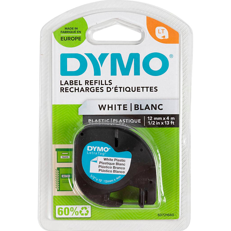 Dymo - Labele LetraTag plastique 12mm noir sur blanc