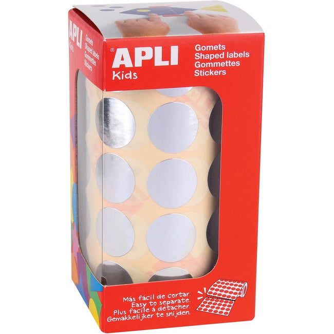 Apli -  Kids stickers op rol, cirkel diameter 20 mm, 1770 stuks, metallic zilver
