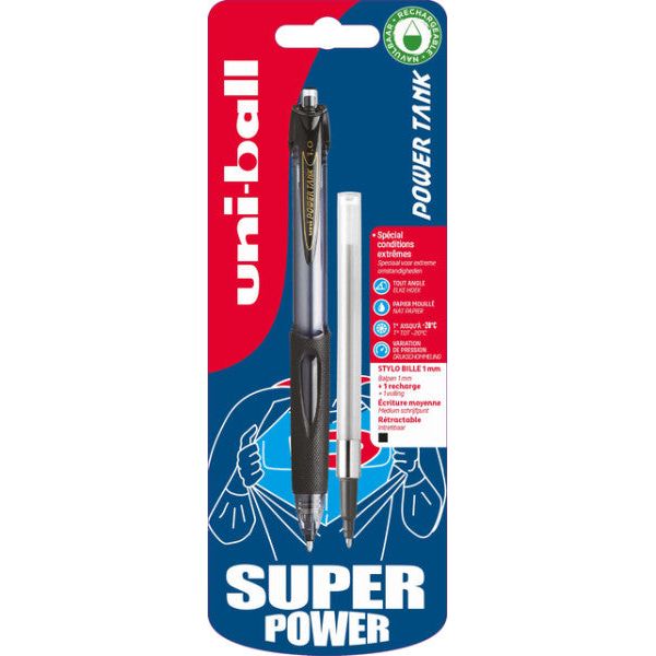 Ballpoint Pen Uni-Ball Power Tank 1,0 mm Blister noire avec remplissage gratuit