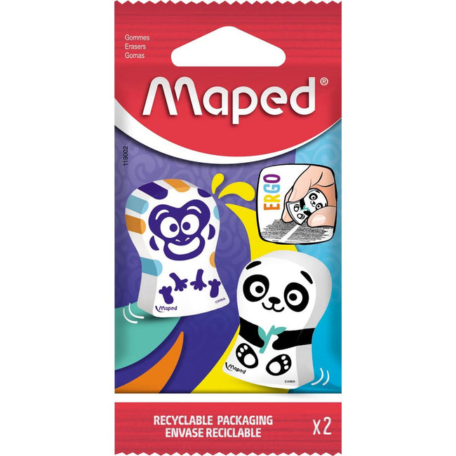 Maped - gomme Ergo Fun, blister de 2 pièces
