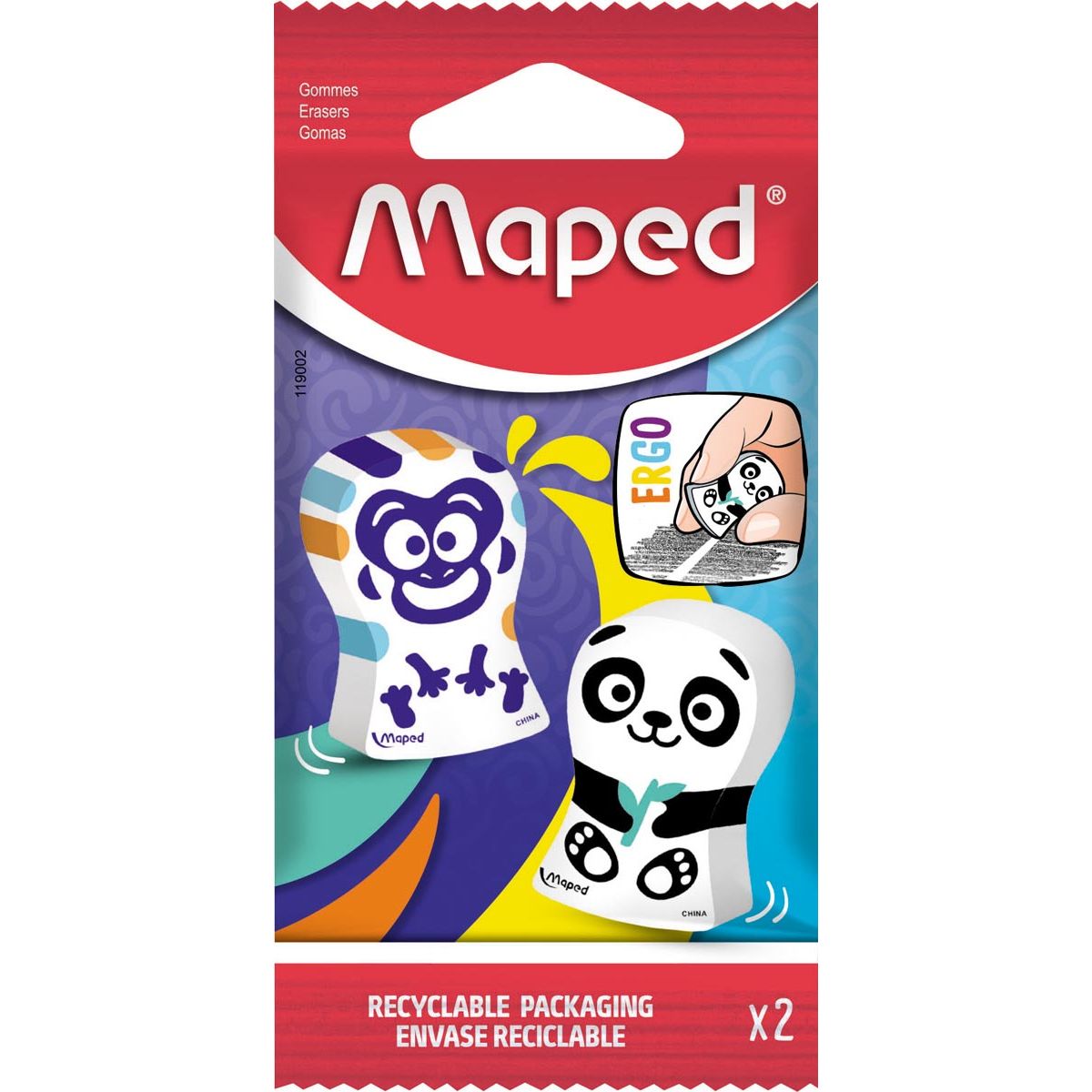 Maped - Gum Ergo Fun, Blister avec 2 pièces