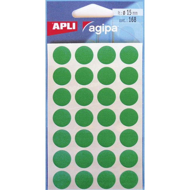 Agipa - Agipa ronde etiketten in etui diameter 15 mm, groen, 168 stuks, 28 per blad