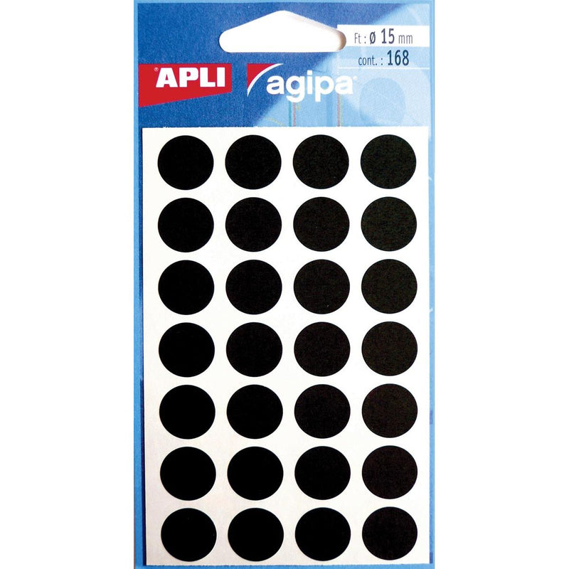 Agipa - étiquettes rondes en étui, diamètre 15 mm, noires, 168 pièces, 28 par feuille