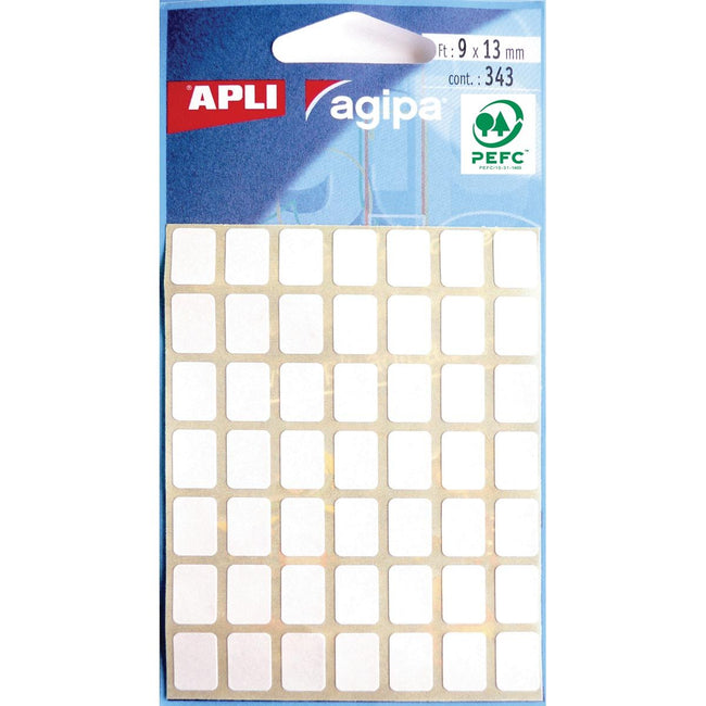 Agipa – weiße Etiketten im Etui, 9 x 13 mm (B x H), 343 Stück, 49 pro Blatt