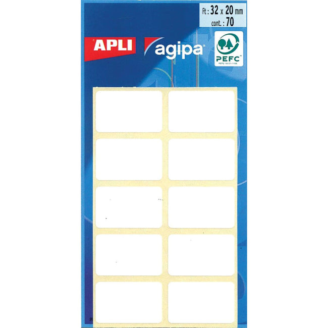 Agipa - Étiquettes blanches Agipa en étui pi 20 x 32 mm (l x h), 70 pièces, 10 par feuille
