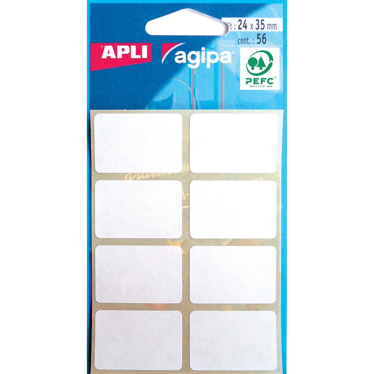 Agipa - étiquettes blanches en étui pi 24 x 35 mm (l x h), 56 pièces, 8 par feuille