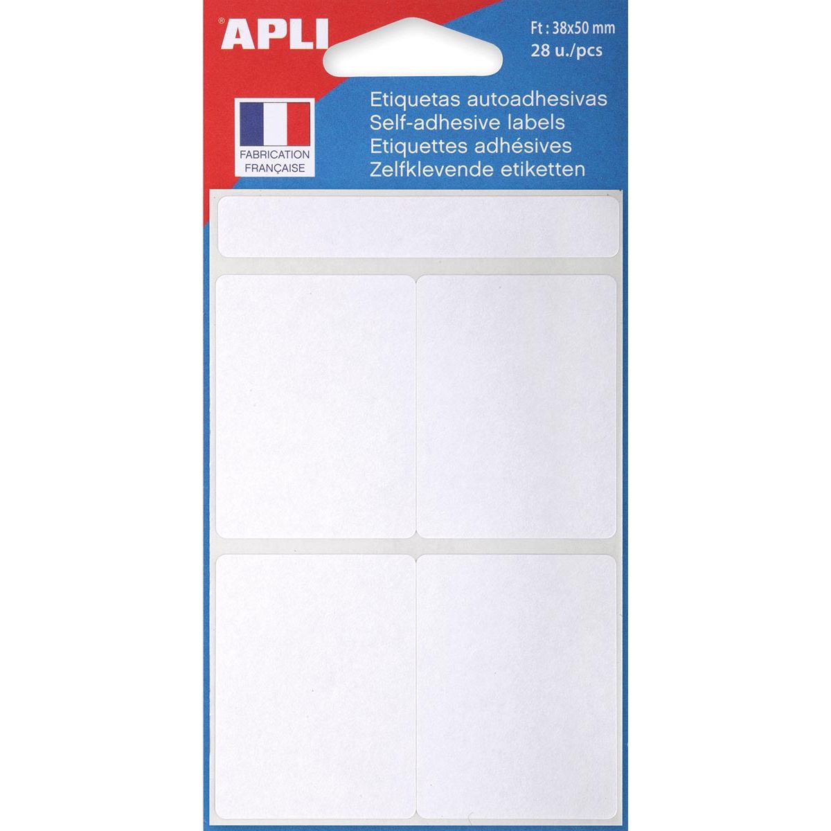 Agipa – weiße Etiketten im Koffer ft 38 x 50 mm (B x H), 28 Stück, 4 pro Blatt