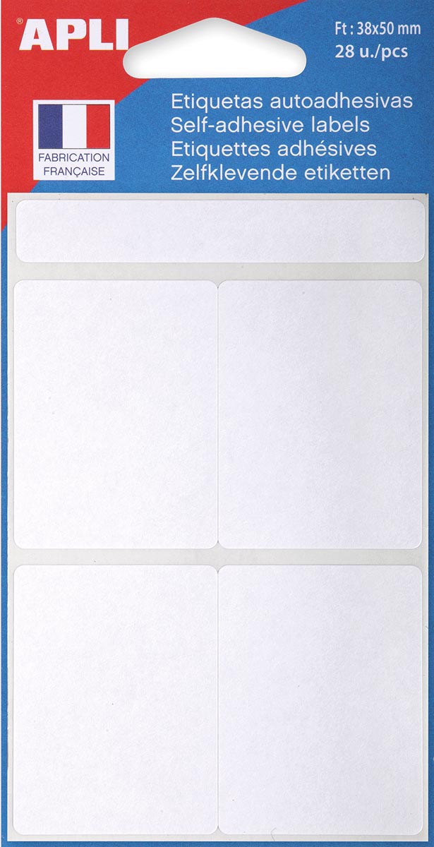 Agipa -   witte etiketten in etui ft 38 x 50 mm (b x h), 28 stuks, 4 per blad