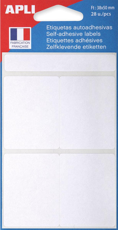 Agipa -   witte etiketten in etui ft 38 x 50 mm (b x h), 28 stuks, 4 per blad