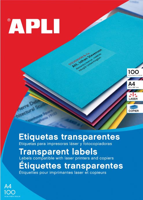 Apli -  Transparante etiketten ft 70 x 37 mm (b x h), 2.400 stuks, 24 per blad, doos van 100 blad