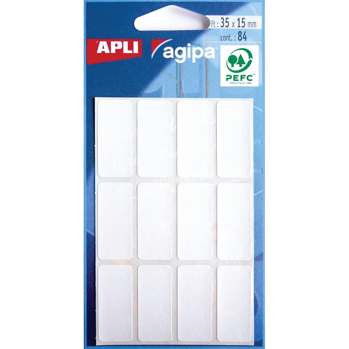 Agipa - étiquettes blanches en étui pi 15 x 35 mm (l x h), 84 pièces, 12 par feuille