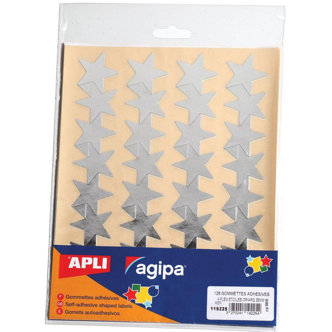 Agipa - autocollants métalliques, blister de 128 pièces, or et argent, étoile 35 mm