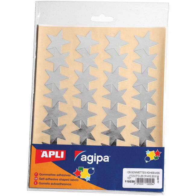 Agipa - Agipa Metallic Stickers, Blister avec 128 pièces, or et argent, étoile 35 mm