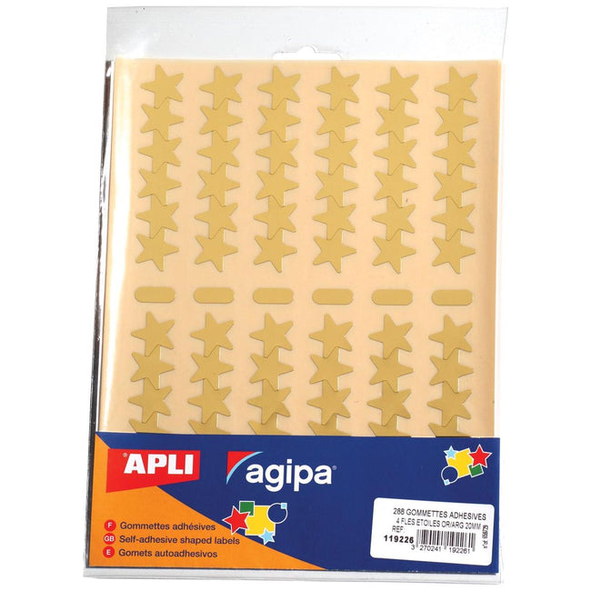 Agipa - Agipa Metallic Stickers, Blister avec 288 pièces, or et argent, étoile 20 mm