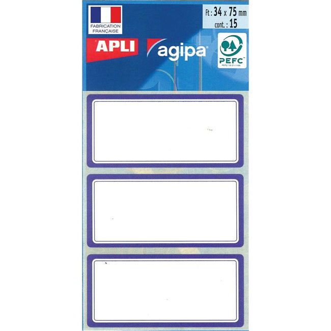 Agipa - Agipa schooletiketten ft 75 x 34 mm (b x h), 24 etiketten per etui, blauwe rand