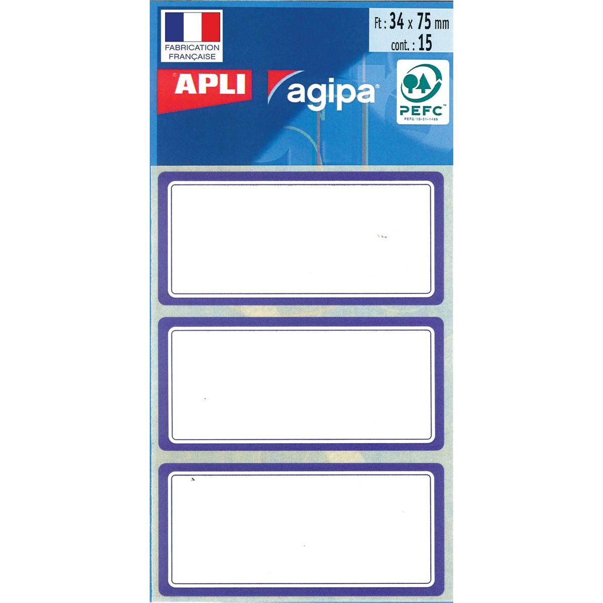 Agipa -   schooletiketten ft 75 x 34 mm (b x h), 24 etiketten per etui, blauwe rand