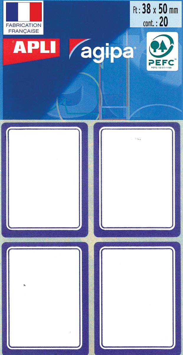 Agipa - Schuletiketten ft 38 x 50 mm (B x H), 32 Etiketten pro Karton, blauer Rand