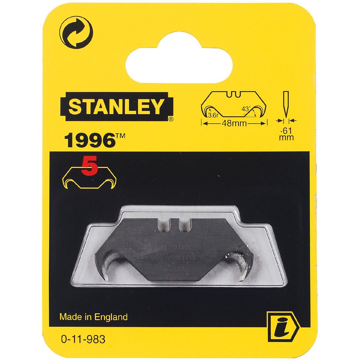 Stanley -  reservemesjes 1996 zonder gaten, blister van 5 stuks