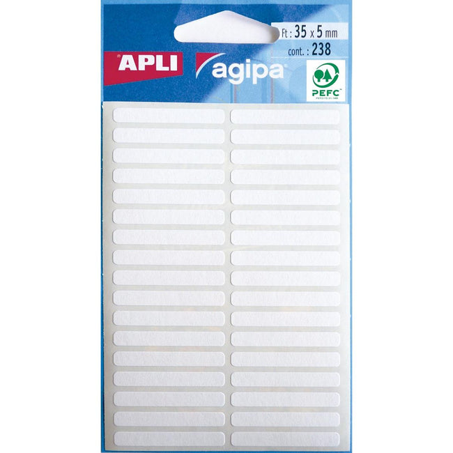 Agipa – weiße Etiketten im Etui, 5 x 35 mm (B x H), 238 Stück, 34 pro Blatt
