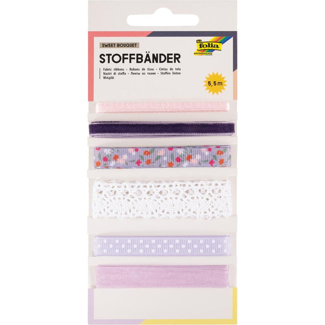 Folia - Stoffbänder, 6 verschiedene Farben, Gesamtlänge 5,5 m, süßer Blumenstrauß