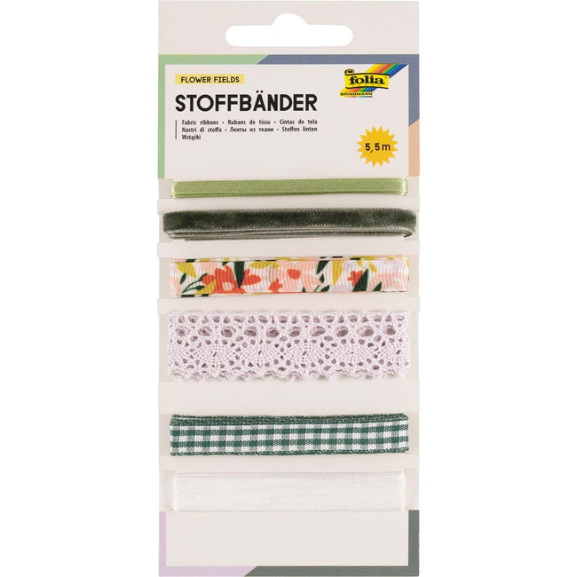 Folia -   stoffen linten, 6 geassorteerde kleuren, totale lengte 5,5 m, flower fields