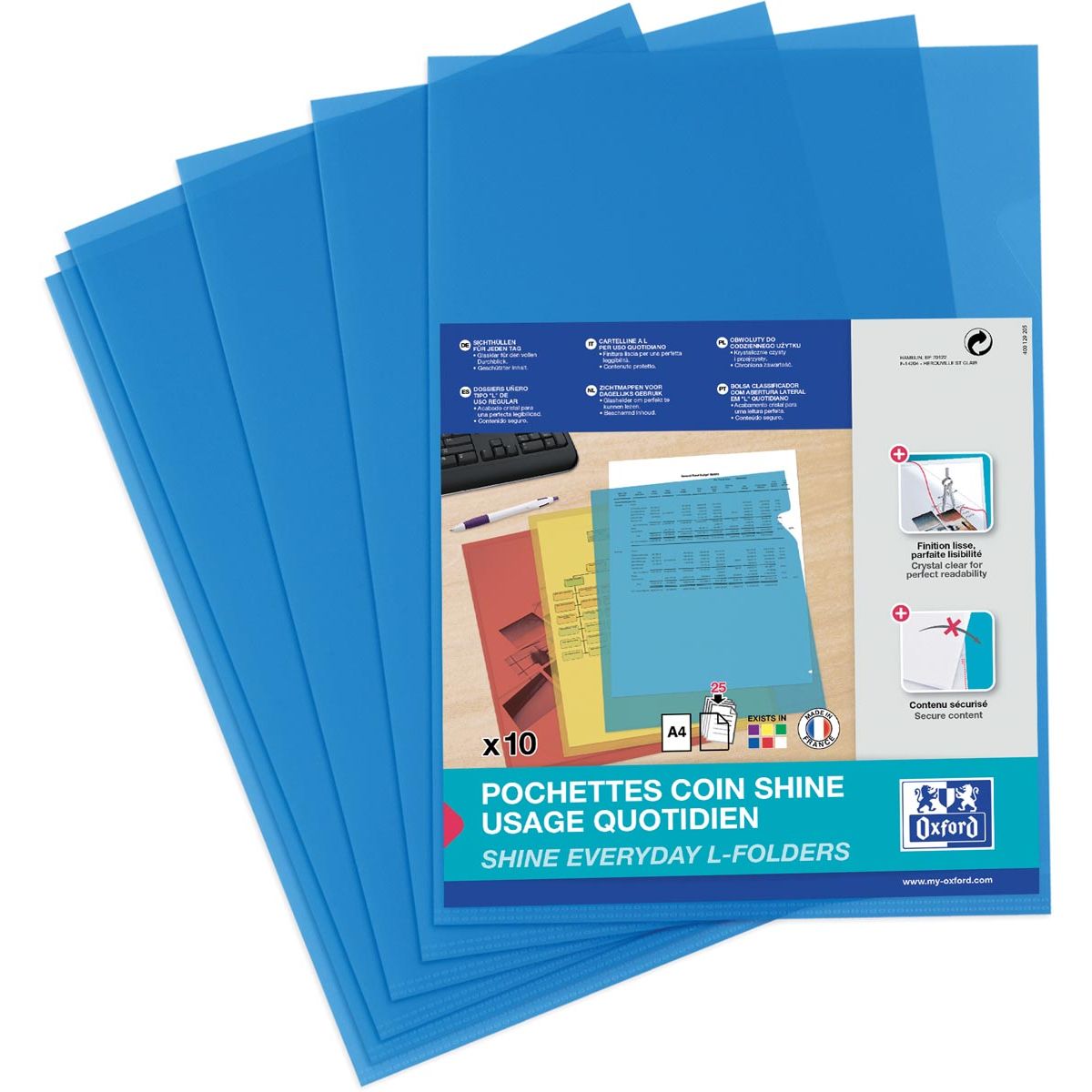 Oxford -   Shine L-map, pak van 10 stuks, blauw