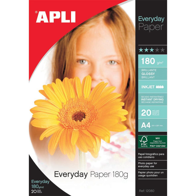 APLI - Fotopapier jeden Tag ft A4, 180 g, Pach von 20 Vel