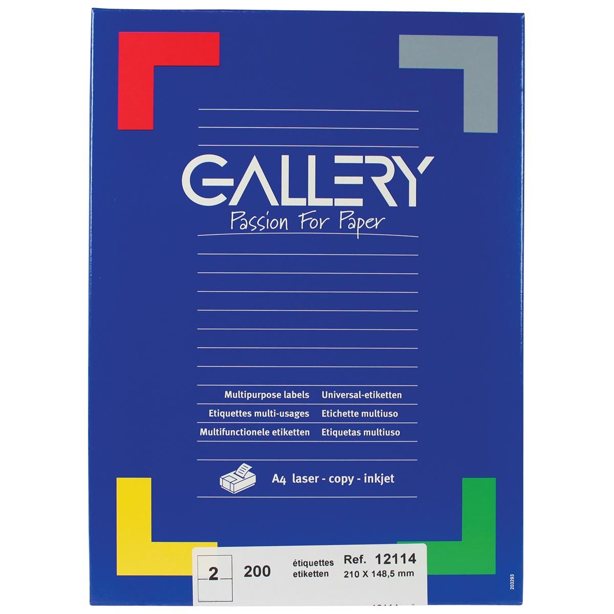 Gallery -   witte etiketten ft 210 x 148,5 mm (b x h), rechte hoeken, doos van 200 etiketten