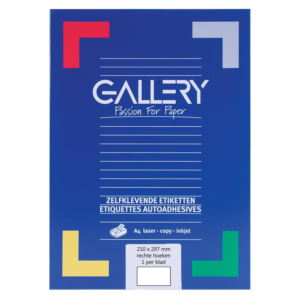 Gallery -   witte etiketten ft 210 x 297 mm (b x h), rechte hoeken, doos van 100 etiketten