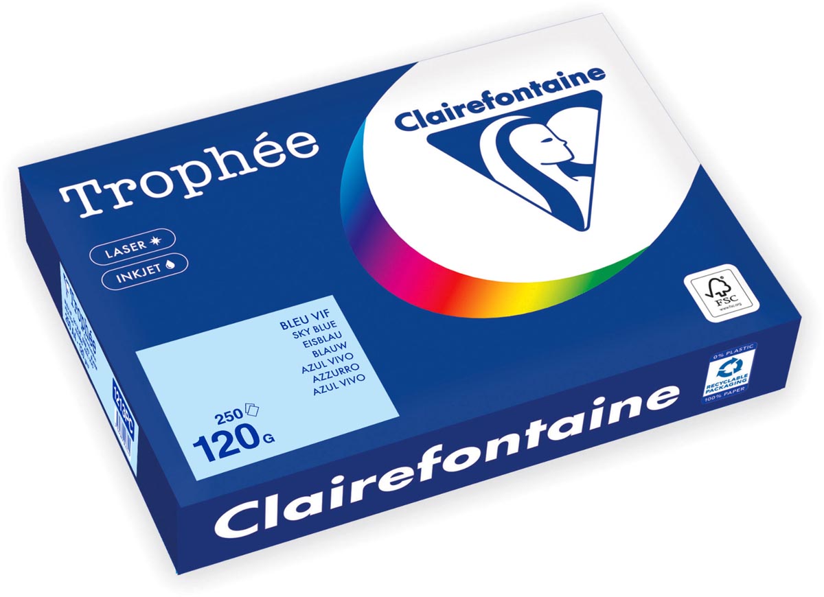 Clairefontaine - Trophée tel, farbiges Papier, A4, 120 g, 250 Blatt, blau