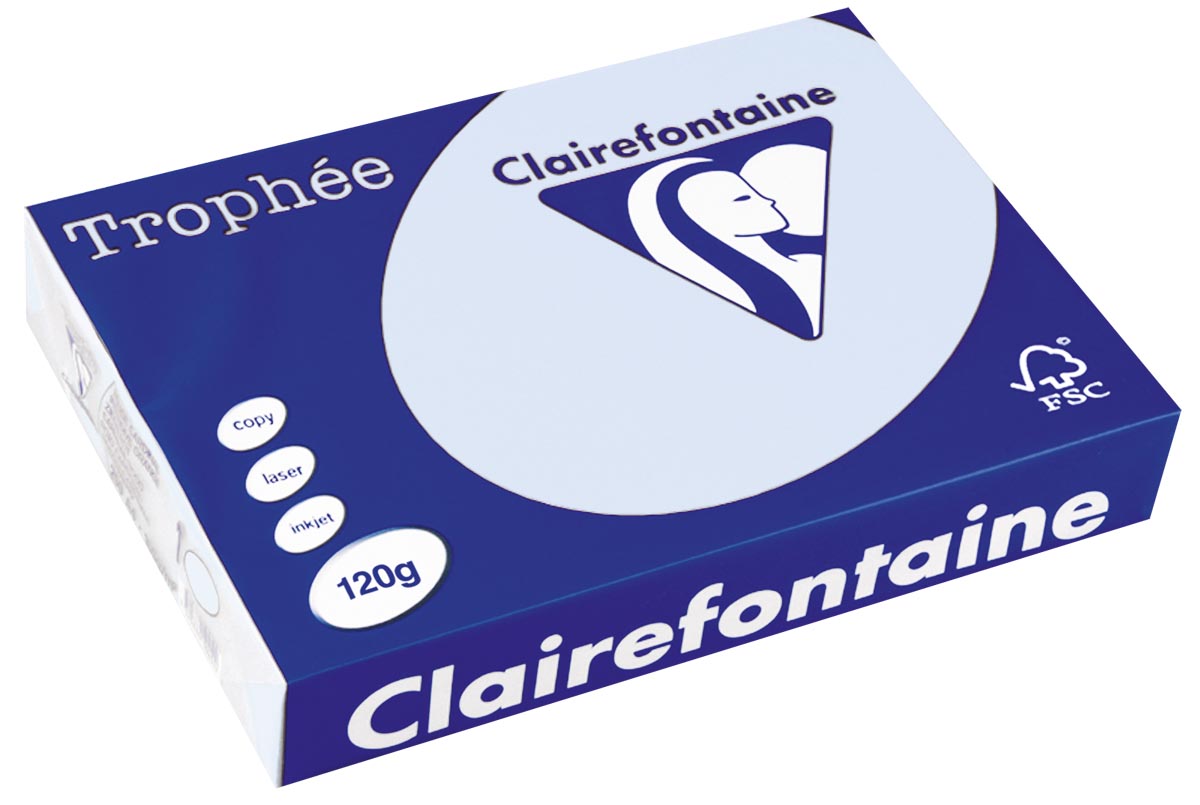 Clairefontaine - Trophée Tel, papier coloré, A4, 120 g, 250 feuilles, bleu azur