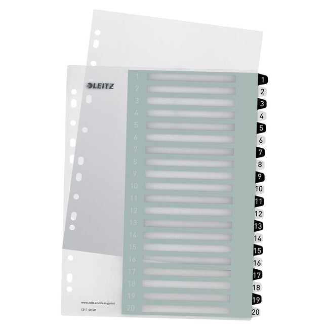 Leitz - Index imprimable WOW, 20 onglets, noir et blanc