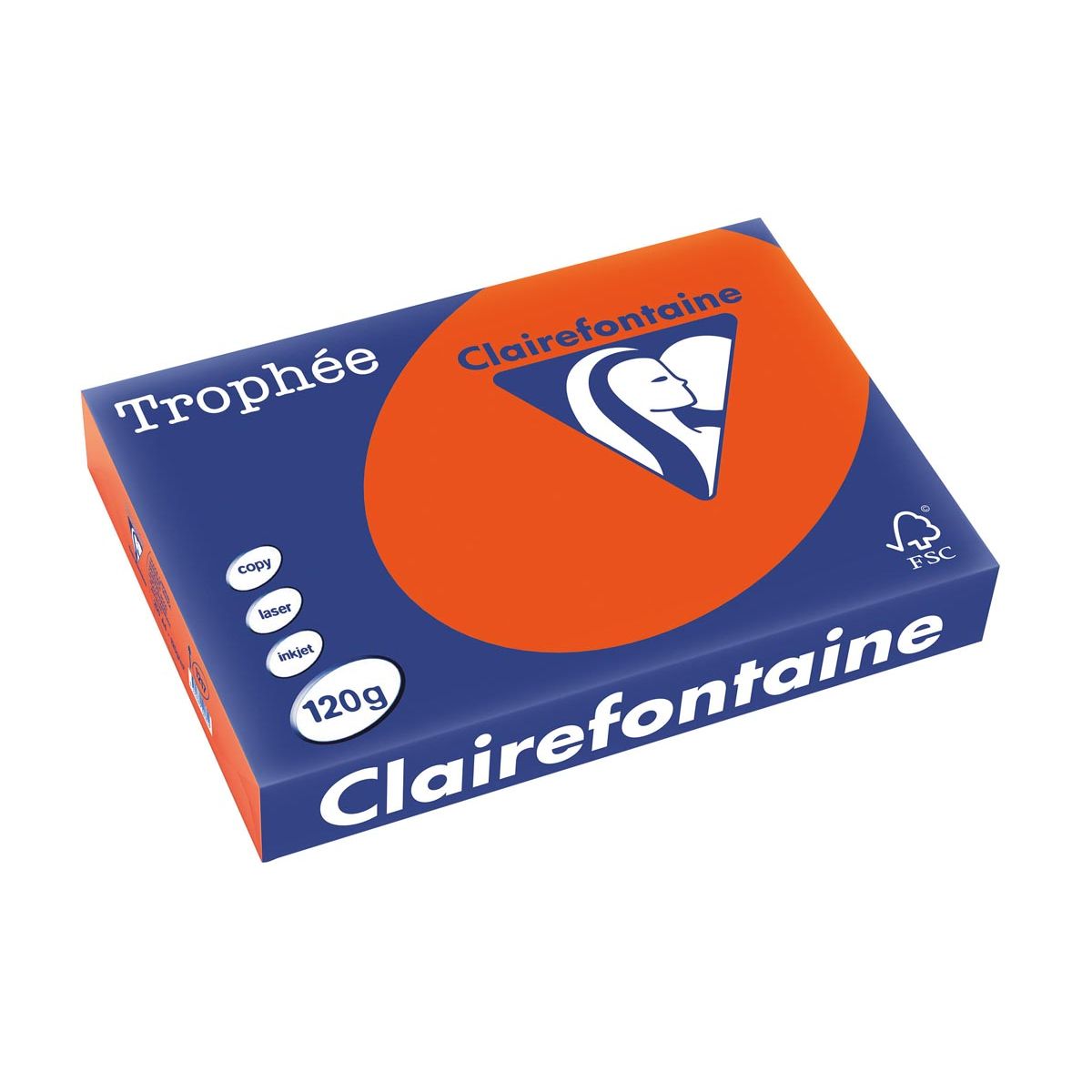 Clairefontaine - Trophée Intens, papier coloré, A4, 120 g, 250 feuilles, rouge cardinal