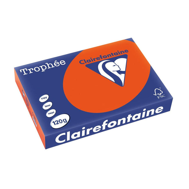 Clairefontaine - Trophée Intens, papier coloré, A4, 120 g, 250 feuilles, rouge cardinal