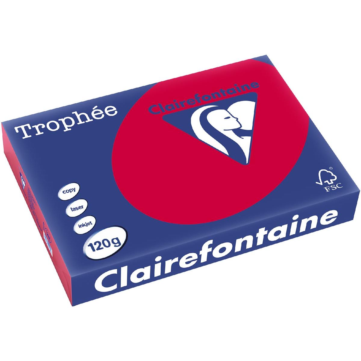 Clairefontaine - Trophée Intens, papier coloré, A4, 120 g, 250 feuilles, rouge cerise