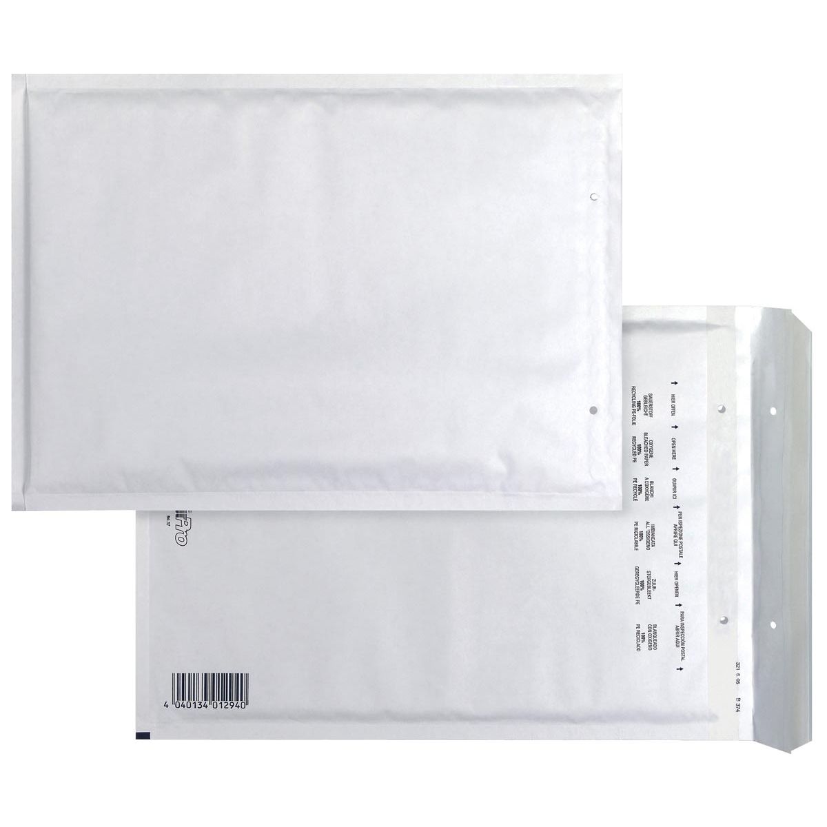 Airpro - Bong-Luftpolstertaschen, ft 230 x 340 mm, mit Streifenverschluss, Karton mit 100 Stück, weiß
