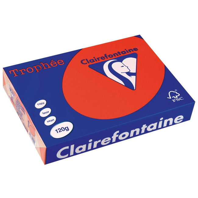 Clairefontaine - Trophée Intens, papier coloré, A4, 120 g, 250 feuilles, rouge corail