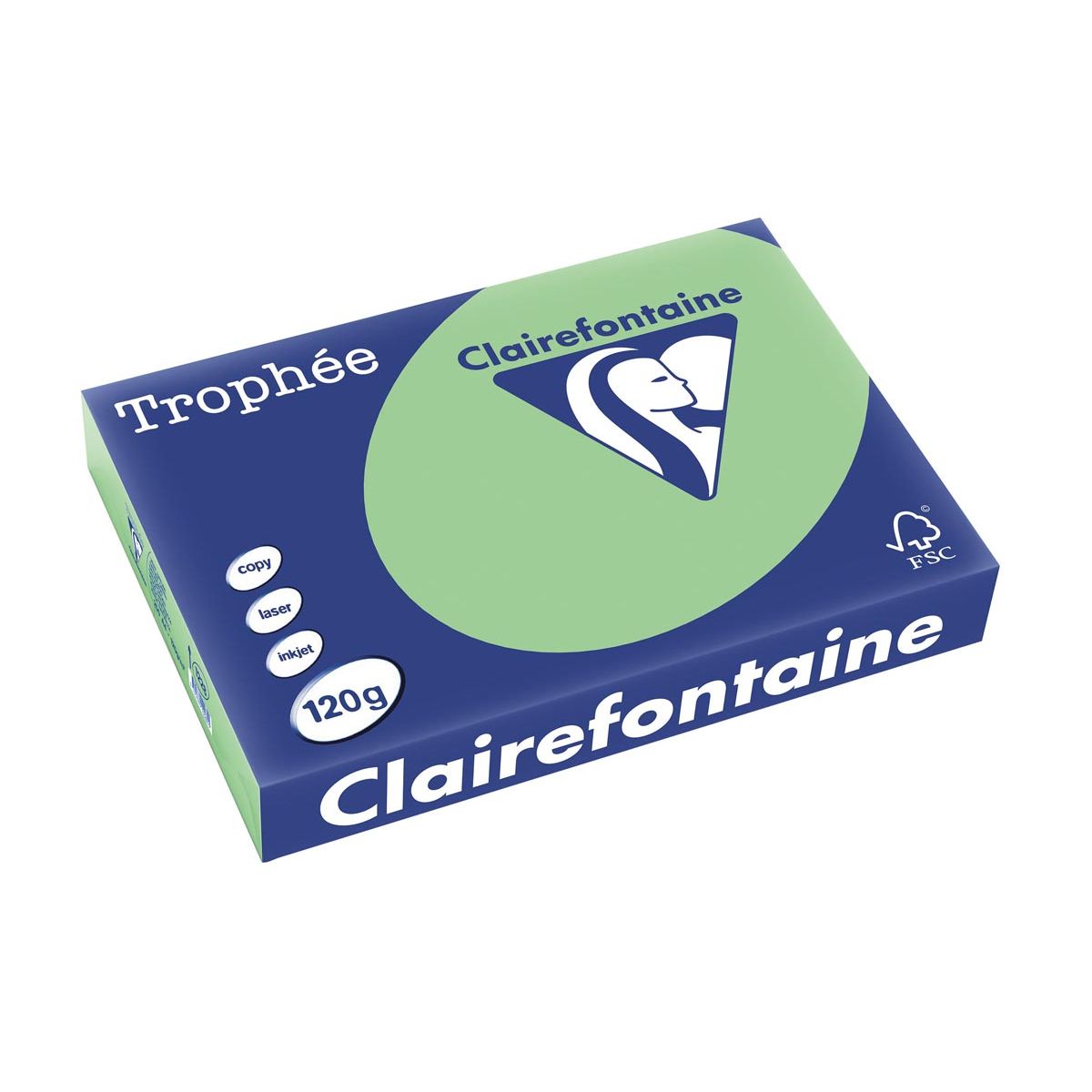 Clairefontaine - Trophée tel, farbiges Papier, A4, 120 g, 250 Blatt, naturgrün