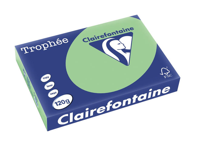 Clairefontaine - Trophée Tél, papier coloré, A4, 120 g, 250 feuilles, vert naturel