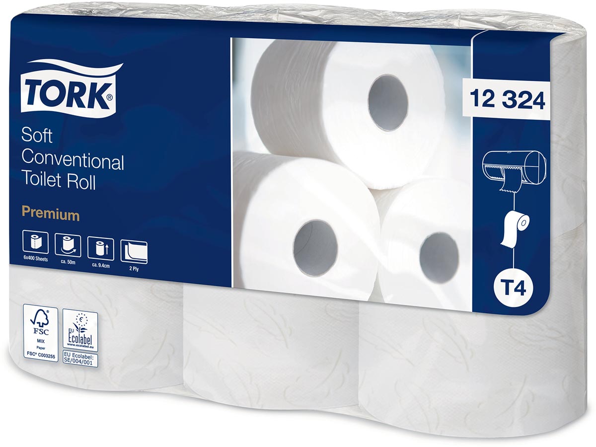 Tork - papier toilette Traditionnel, 2 épaisseurs, T4, blanc, paquet de 6 rouleaux