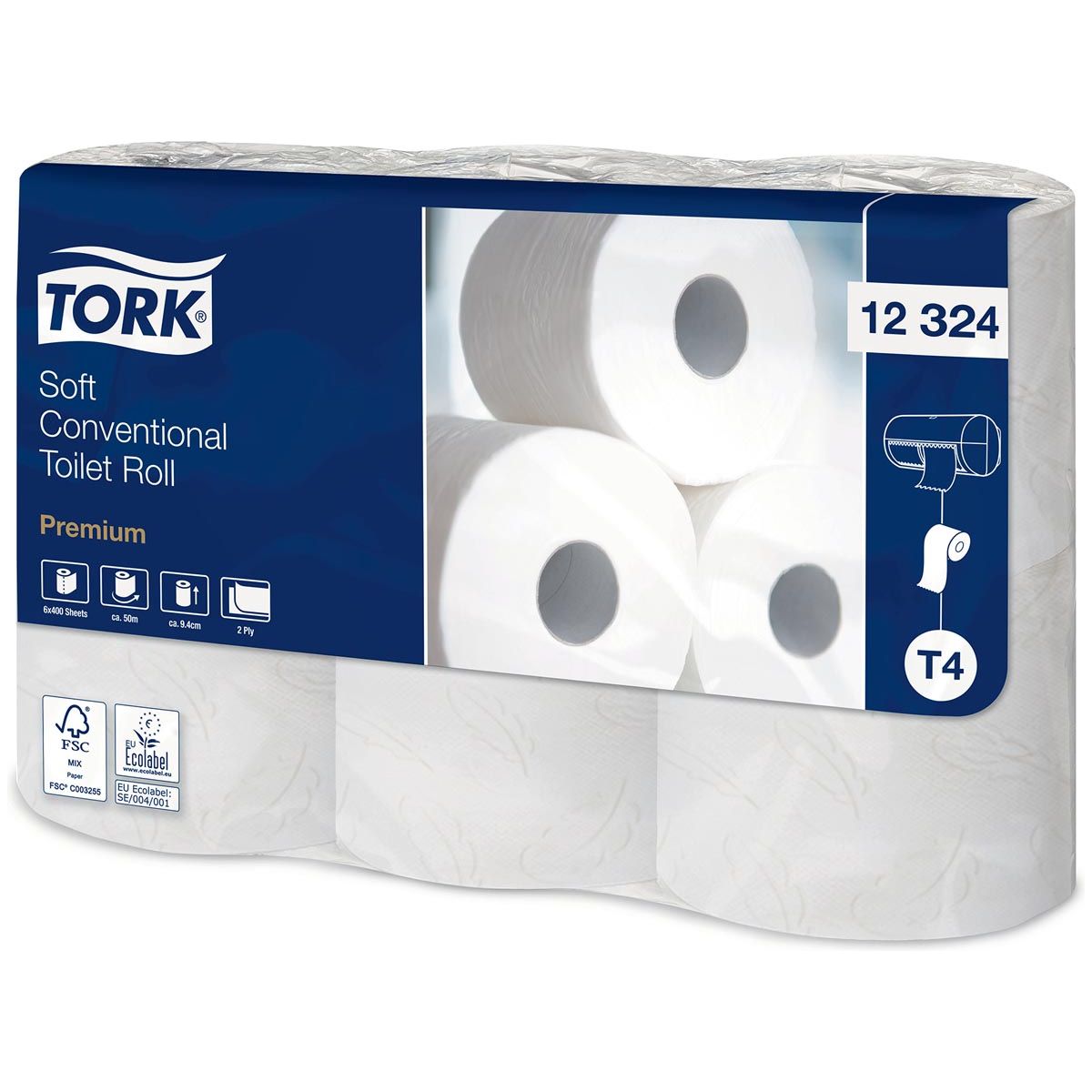 Tork - papier toilette traditionnel, 2 couches, T4, blanc, paquet de 6 rouleaux