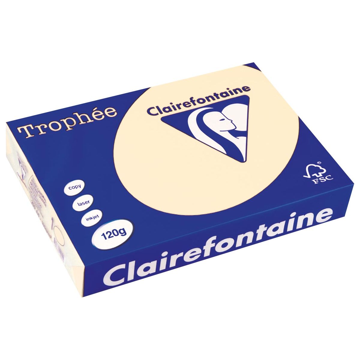 Clairefontaine - Trophée Tel, papier coloré, A4, 120 g, 250 feuilles, crème