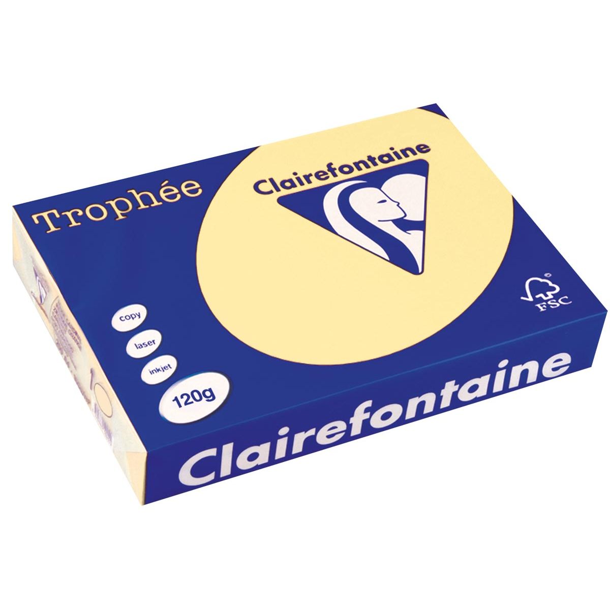 Clairefontaine - Trophée tel, farbiges Papier, A4, 120 g, 250 Blatt, Kanariengelb